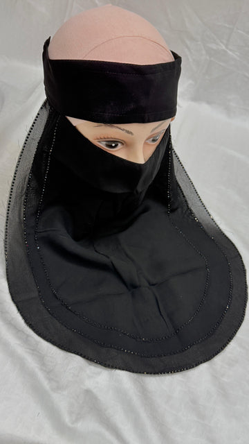 BLACK NIQAB WITH 3 LAYER FABRIC |SIMPLE STONE WORK