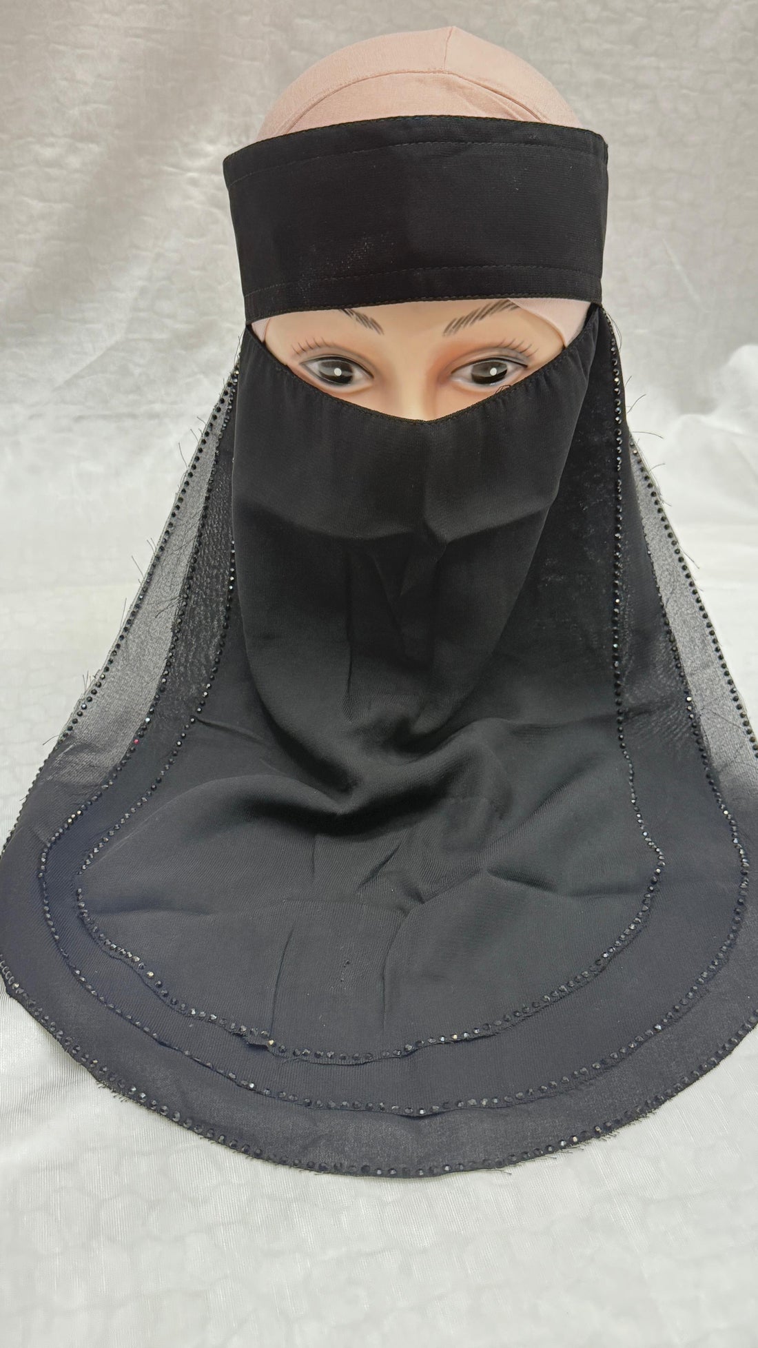 BLACK NIQAB WITH 3 LAYER FABRIC |SIMPLE STONE WORK