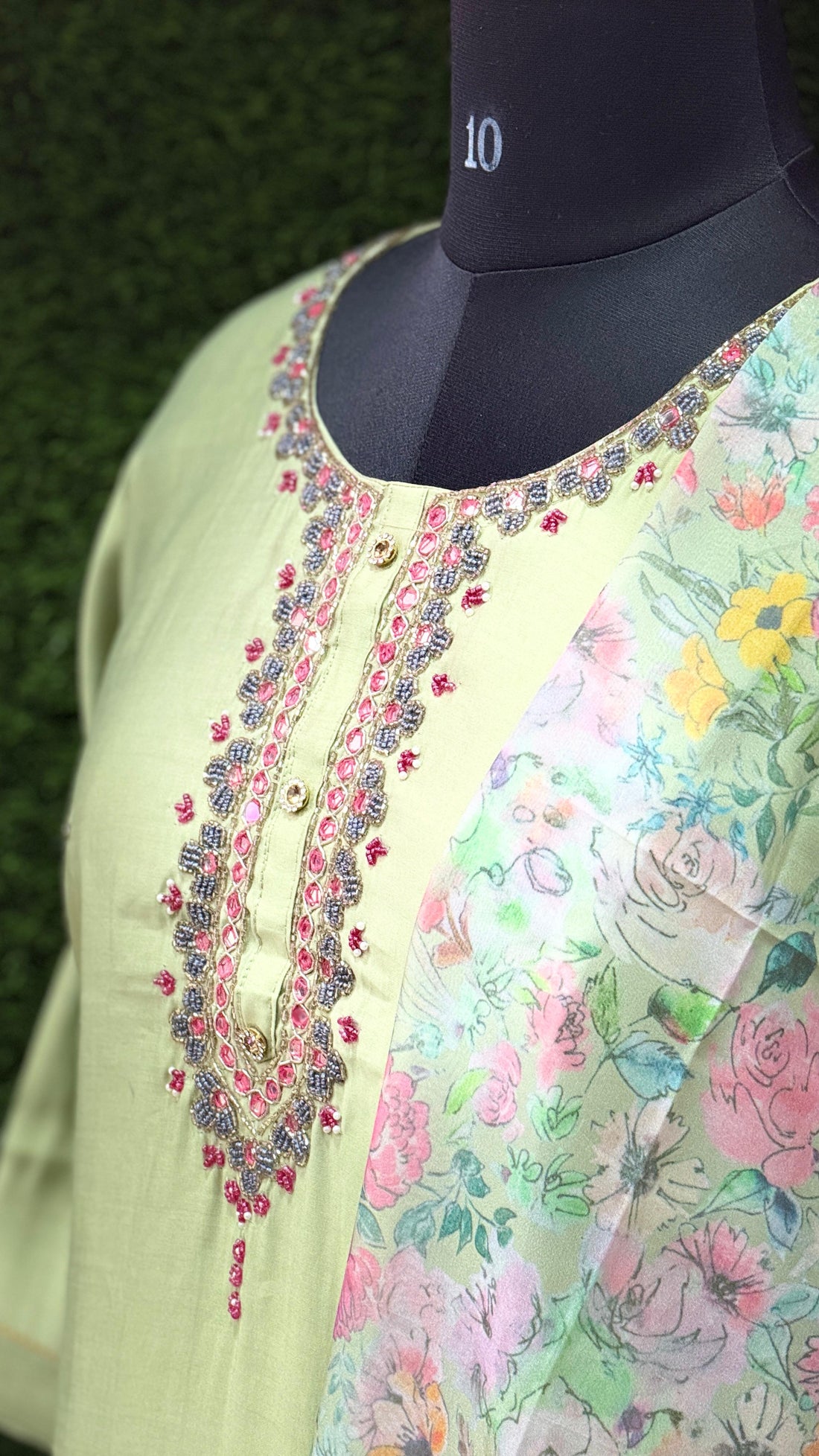 Royal Grace Pista Green Jewel Neck Ensemble – 3 Piece Designer Set