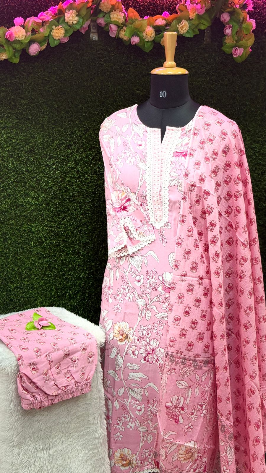 PINK Floral 3-Piece Cotton kurti Set – Feeding & Non-Feeding Friendly
