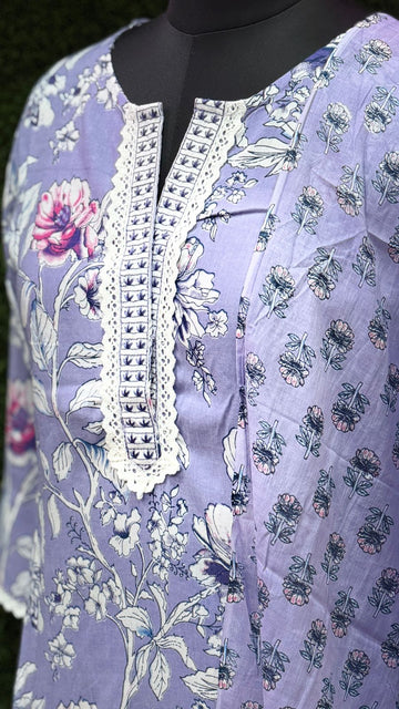 LAVENDER Floral 3-Piece Cotton kurti Set – Feeding & Non-Feeding Friendly