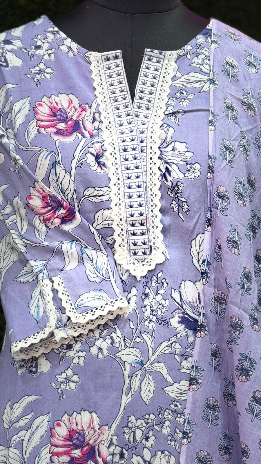 LAVENDER Floral 3-Piece Cotton kurti Set – Feeding & Non-Feeding Friendly