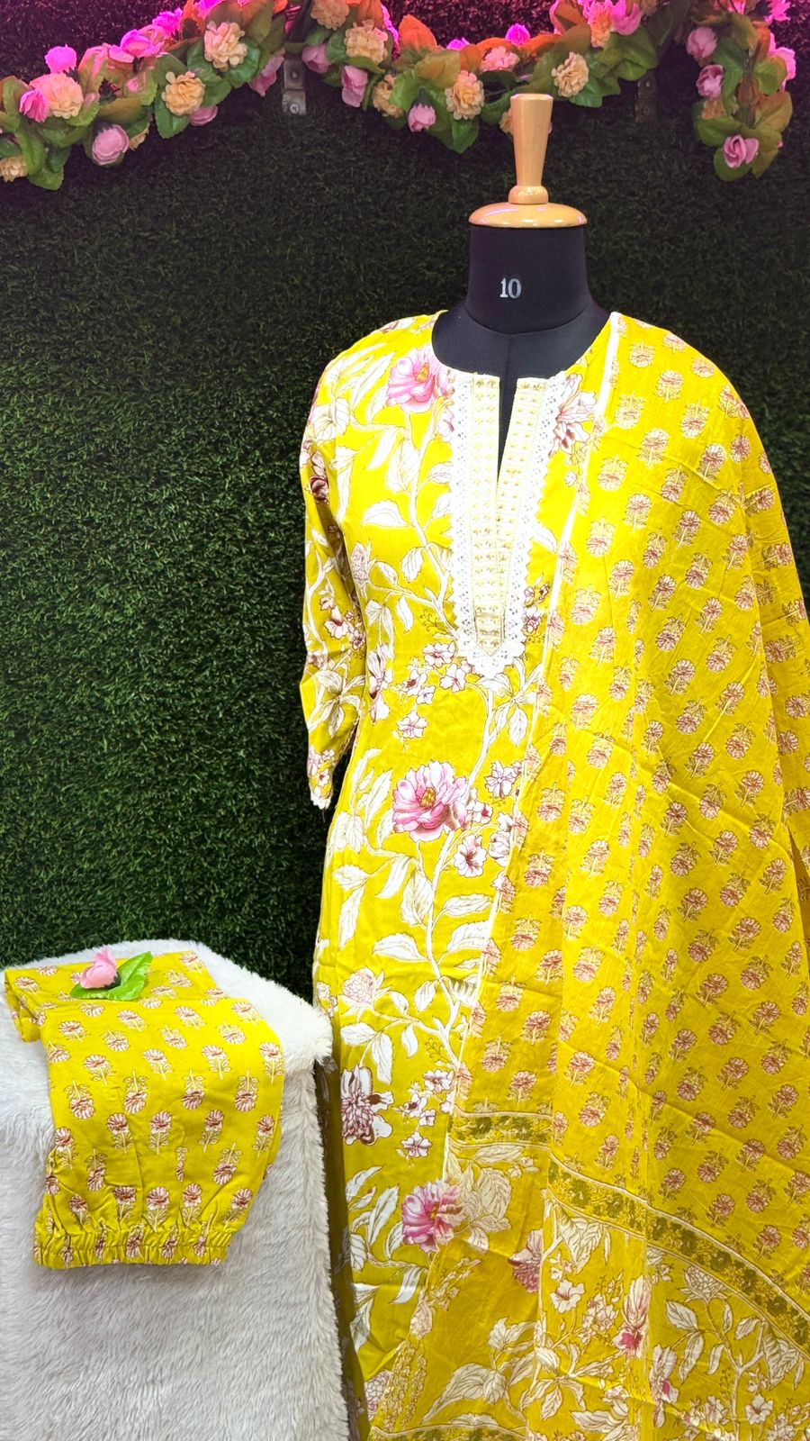 Yellow Floral 3-Piece Cotton kurti Set – Feeding & Non-Feeding Friendly