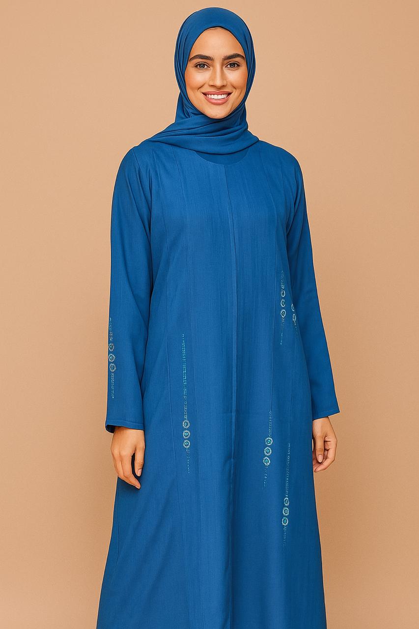 Mid Blue Cotton stone work Abaya for Women – Size 54