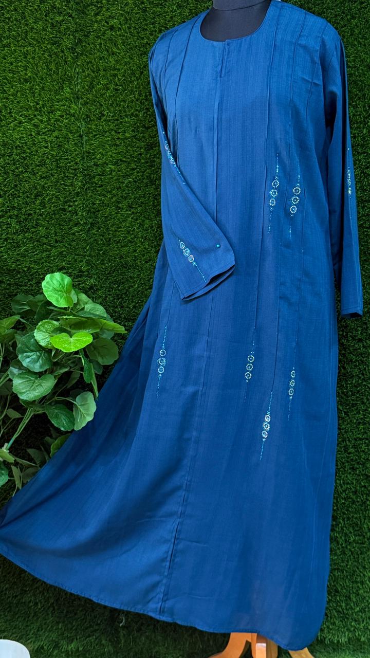 Mid Blue Cotton stone work Abaya for Women – Size 54