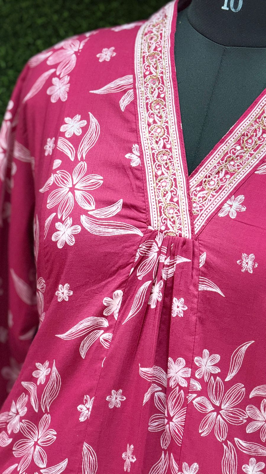 PINK Floral Printed Cotton Kurti with Plazo – Two-Piece Set