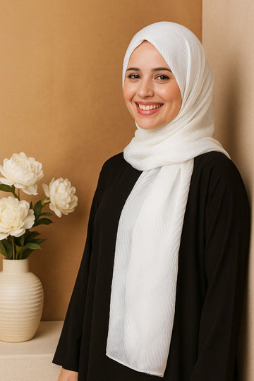 Premium White Satin Textured Hijab – Elegant Modest Wear