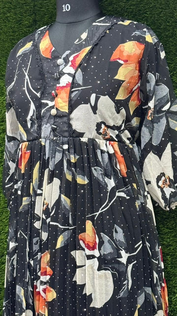 Black Floral Chiffon Maxi Dress | Xxl