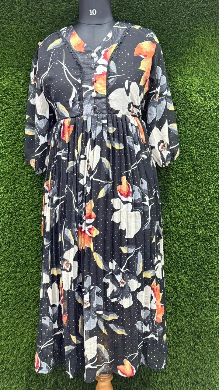 Black Floral Chiffon Maxi Dress | Xxl