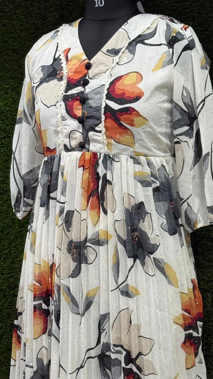 White Floral Chiffon Maxi Dress | xl & xxl