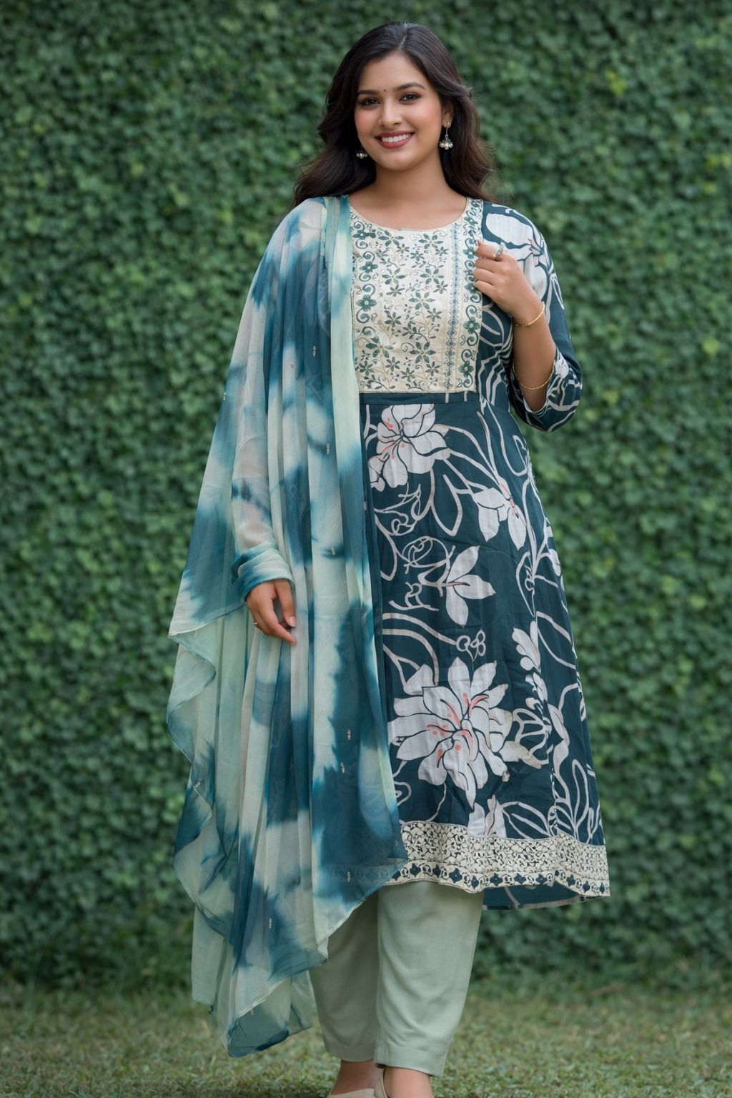 3-Piece Umbrella Design Churidar Set | Plus Size 2XL–5XL