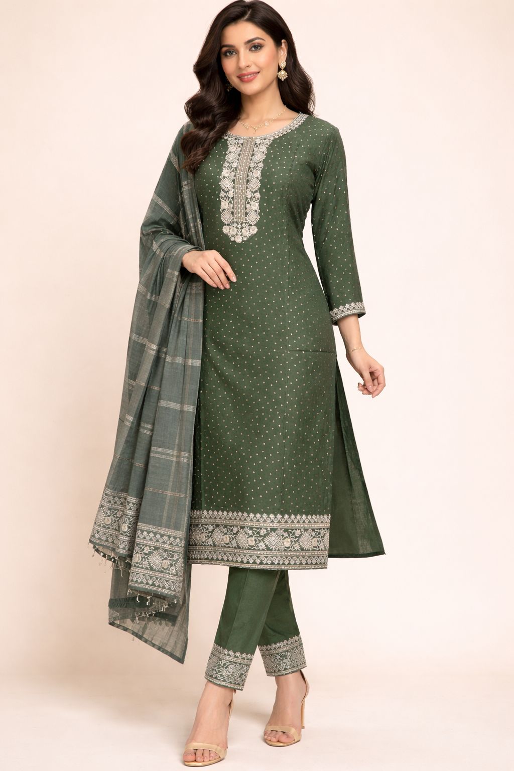 Gree Kurta Set with Dupatta | Cotton Kurti Pant Set for Women