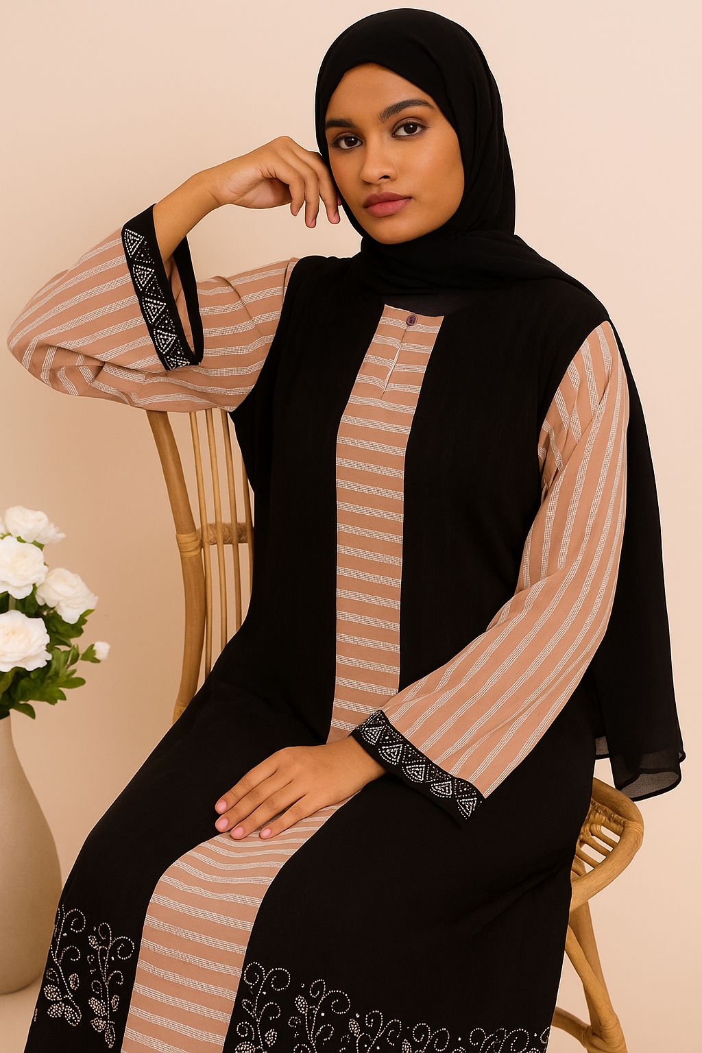 Elegant Two-Tone Firdous Abaya