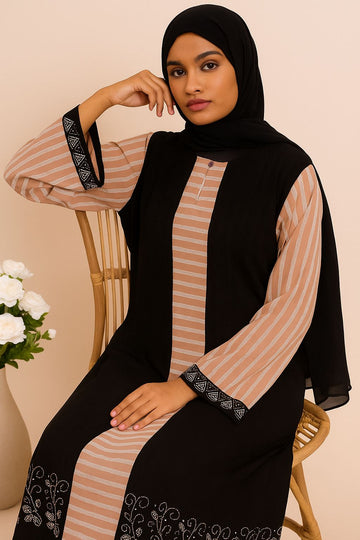 Elegant Two-Tone Firdous Abaya