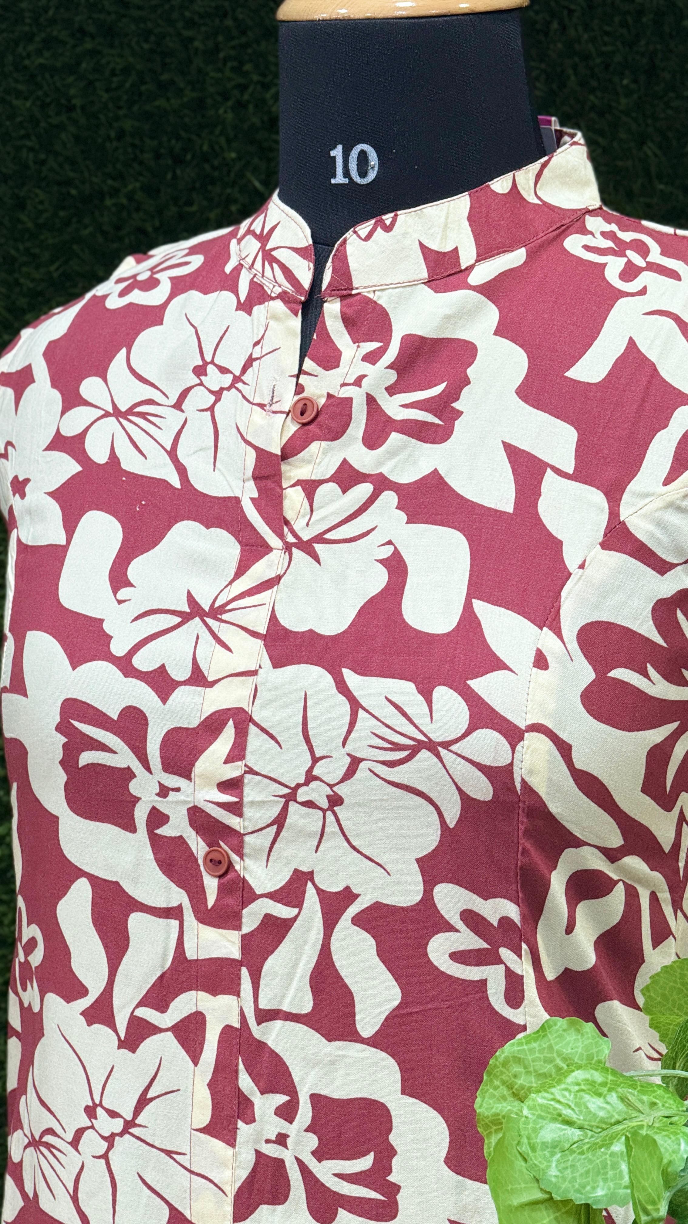 Floral Rayon Kurta & Palazzo Set – Brownish red