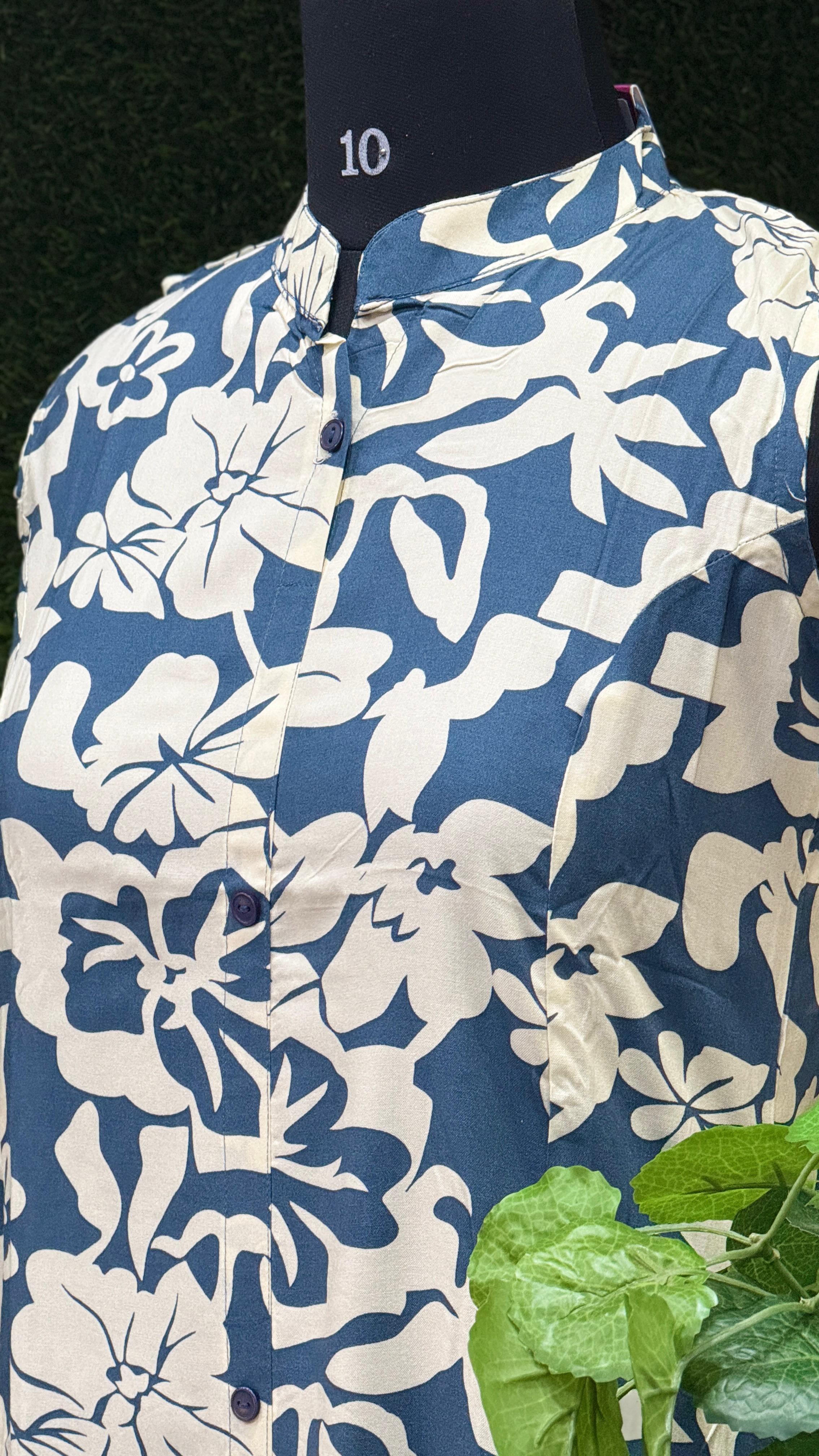 Floral Rayon Kurta & Palazzo set - dusk green