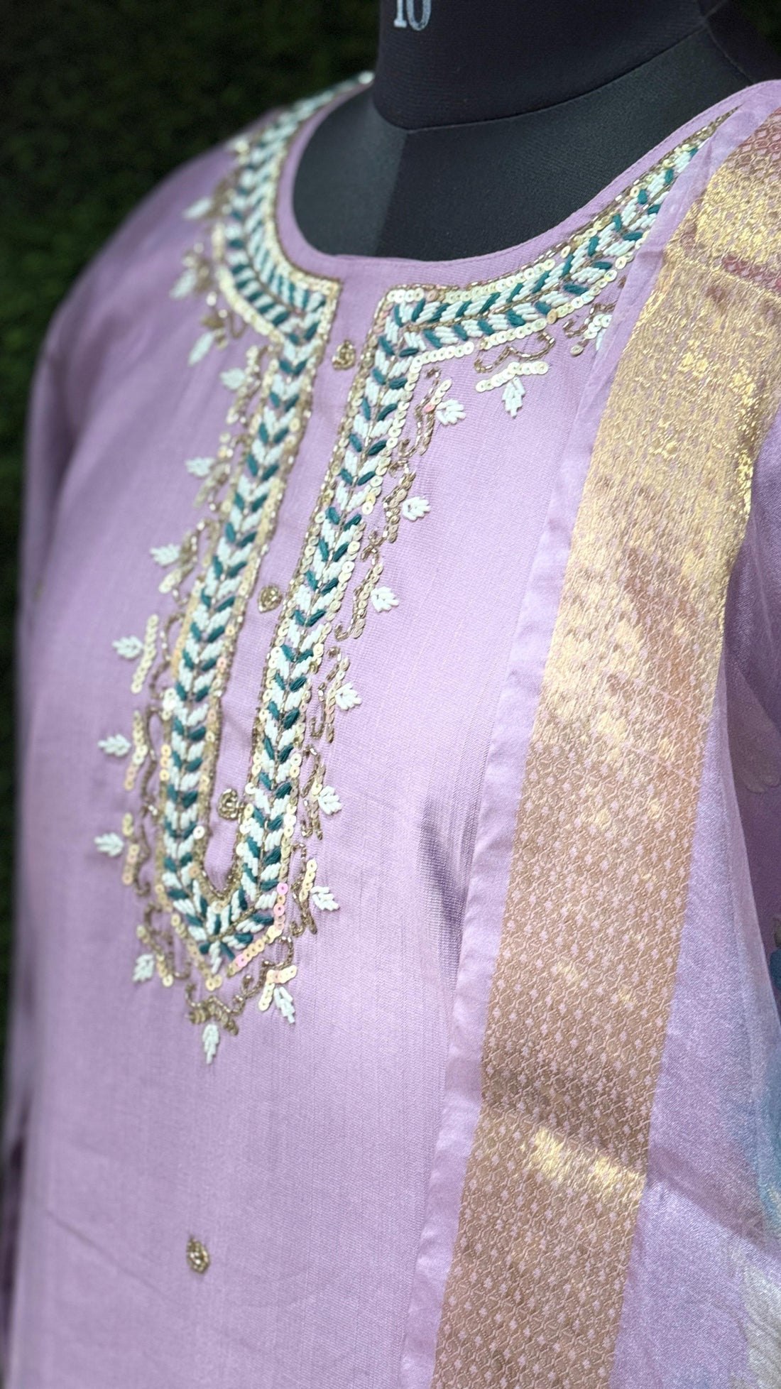Lavender Kurta Set with Beadwork | 3-Piece Outfit with Organza Dupatta