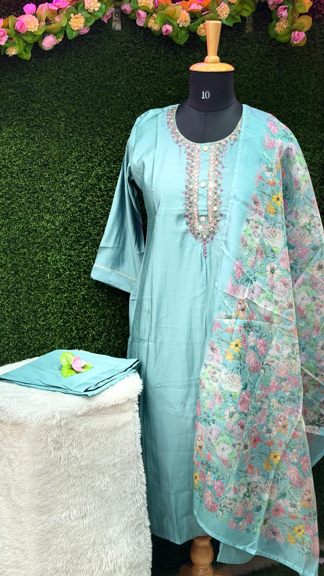 Royal Grace nice blue Colour Jewel Neck Ensemble – 3 Piece Designer Set