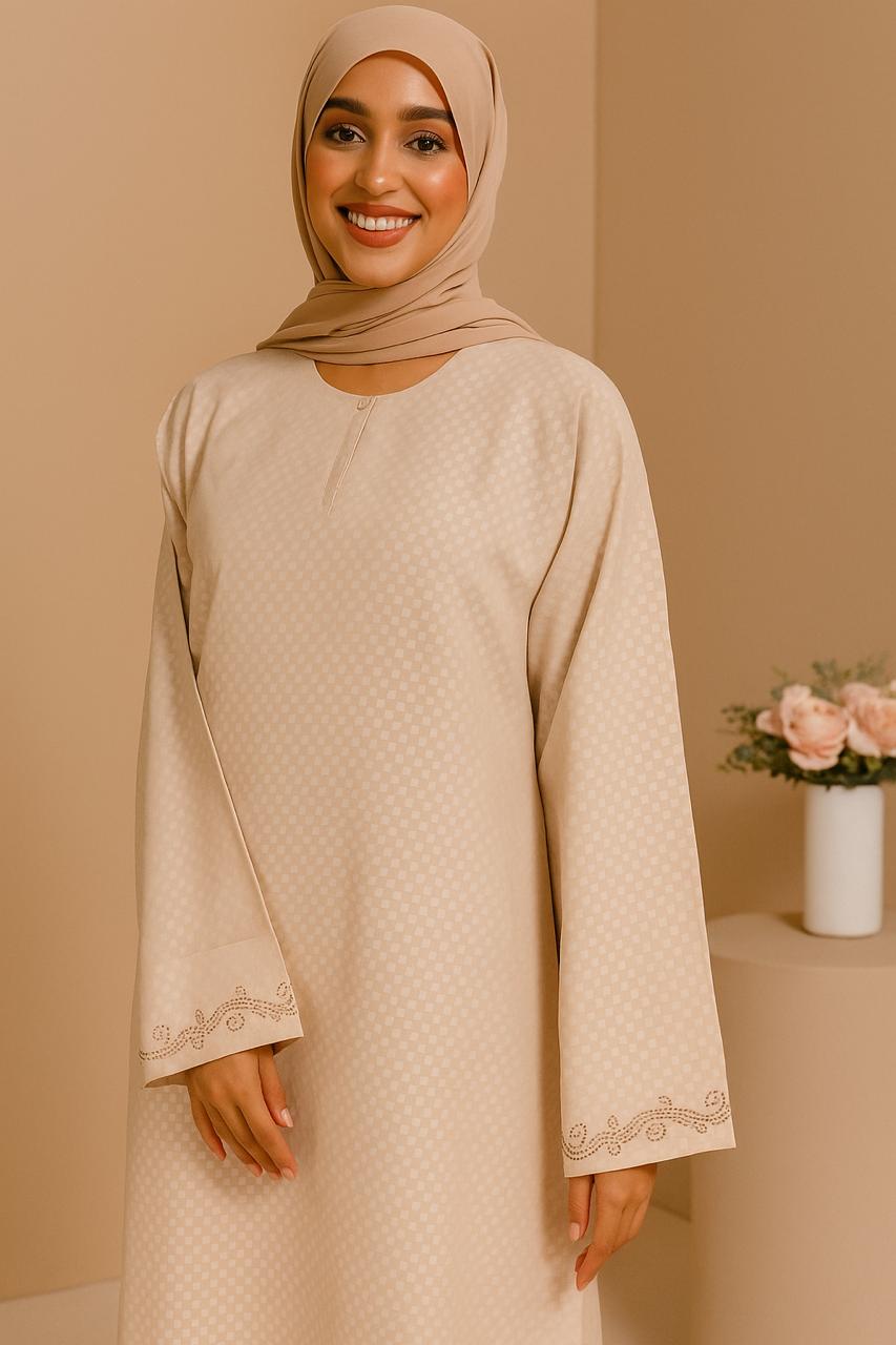 Classic Beige  Abaya – Soft Nida Fabric (Size 50)