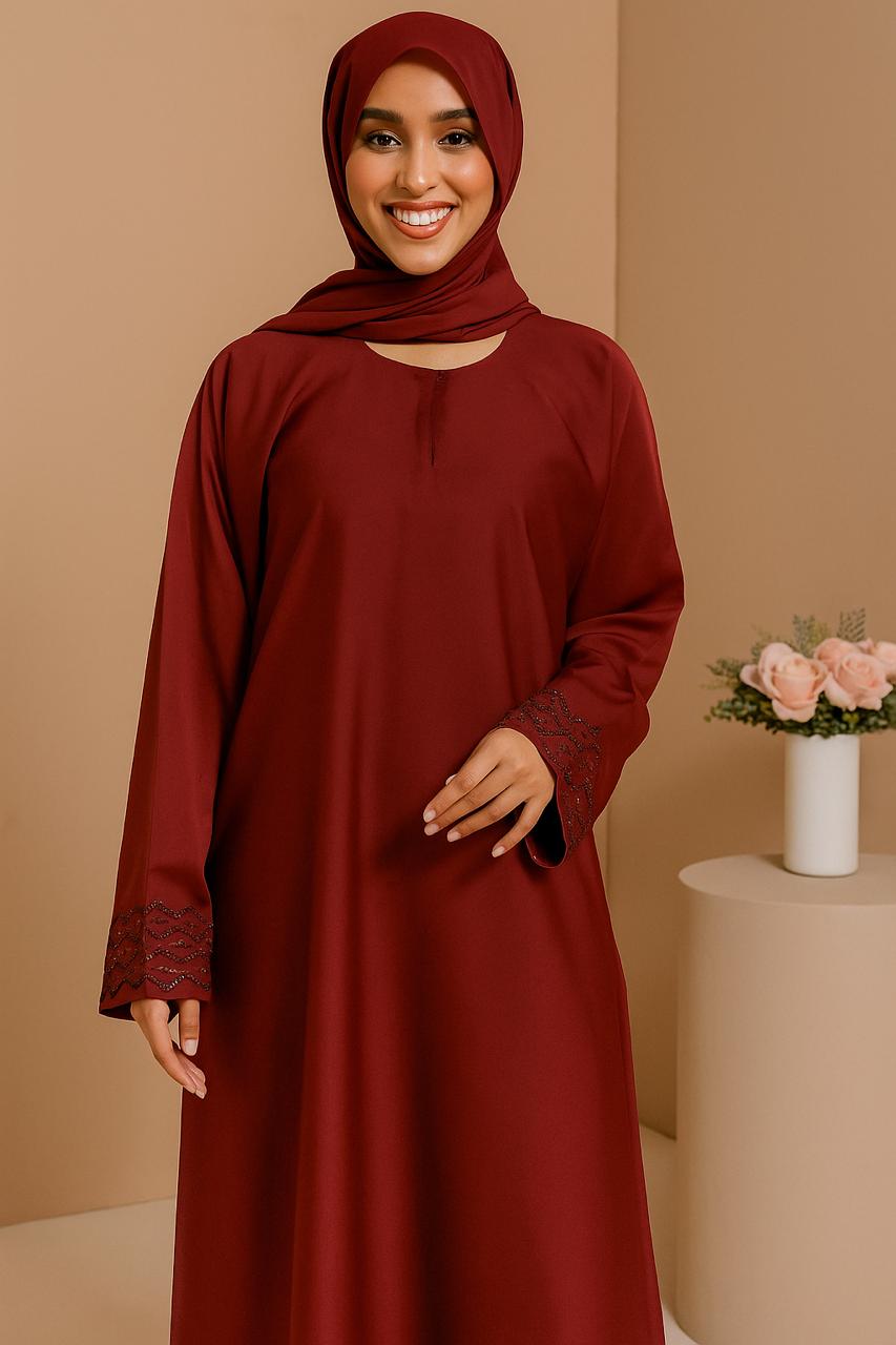 Dark Maroon Abaya – Soft Nida Fabric (Size 50)