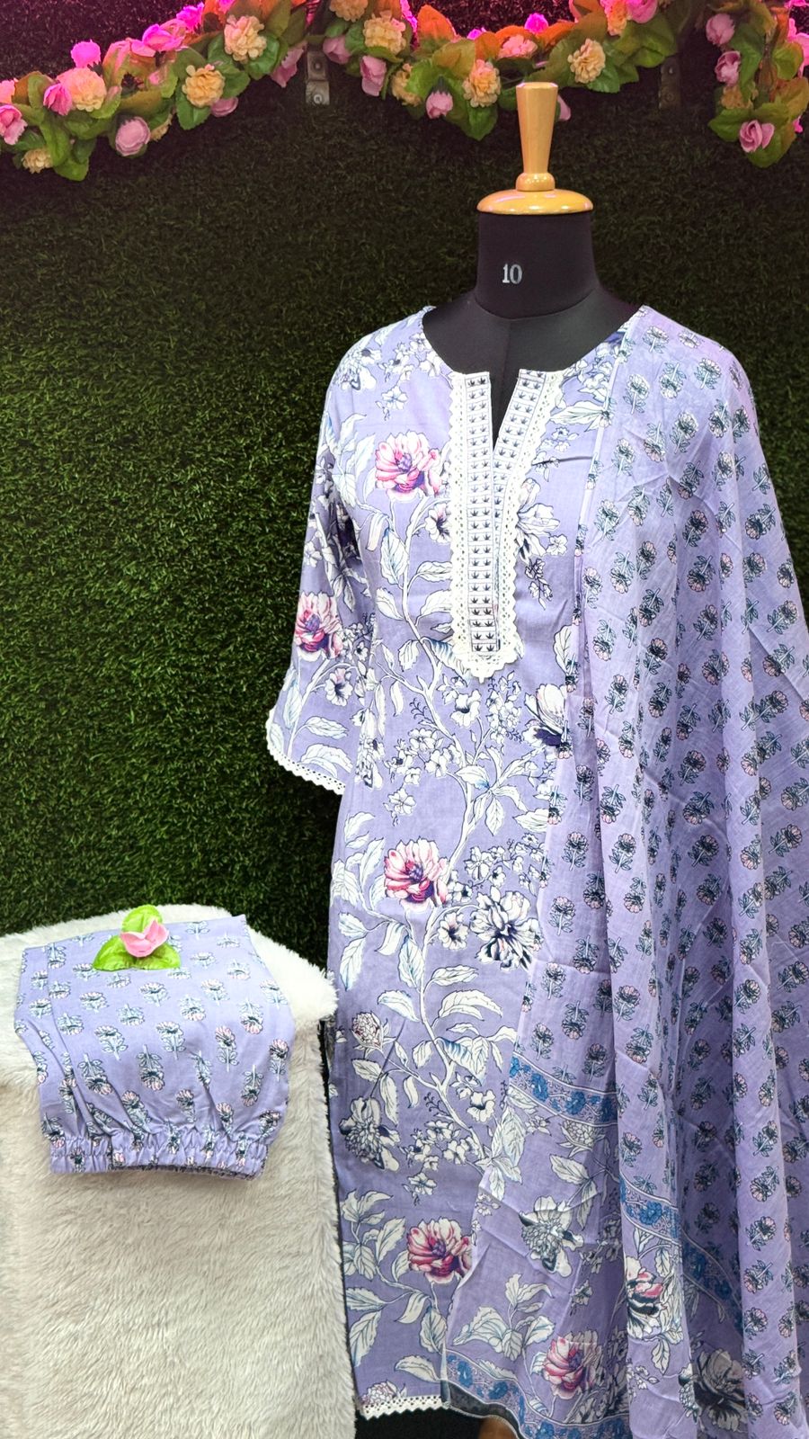 LAVENDER Floral 3-Piece Cotton kurti Set – Feeding & Non-Feeding Friendly