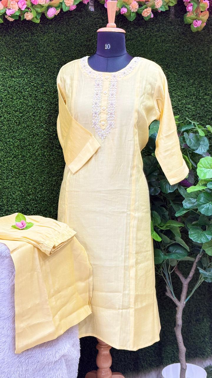 Yellow Embroidered Kurta with Plazo | 2-Piece Ethnic Set for Women
