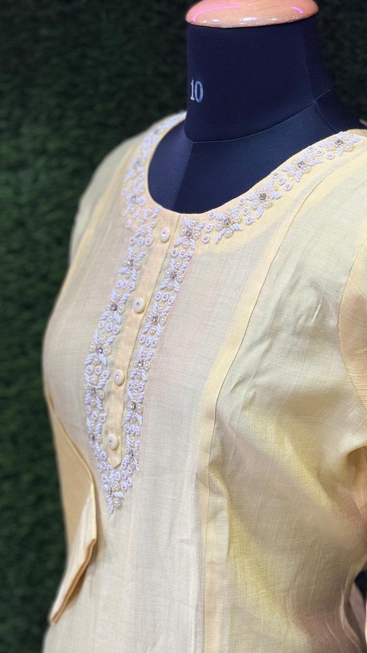 Yellow Embroidered Kurta with Plazo | 2-Piece Ethnic Set for Women