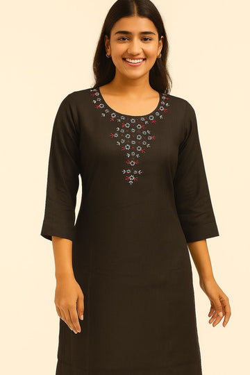 Black Cotton bead Embroidered Kurta Two-Piece Set