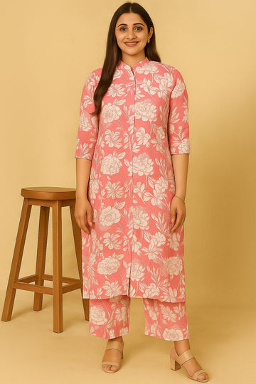 Floral Rayon Kurta Set for Effortless Elegance| Light coral