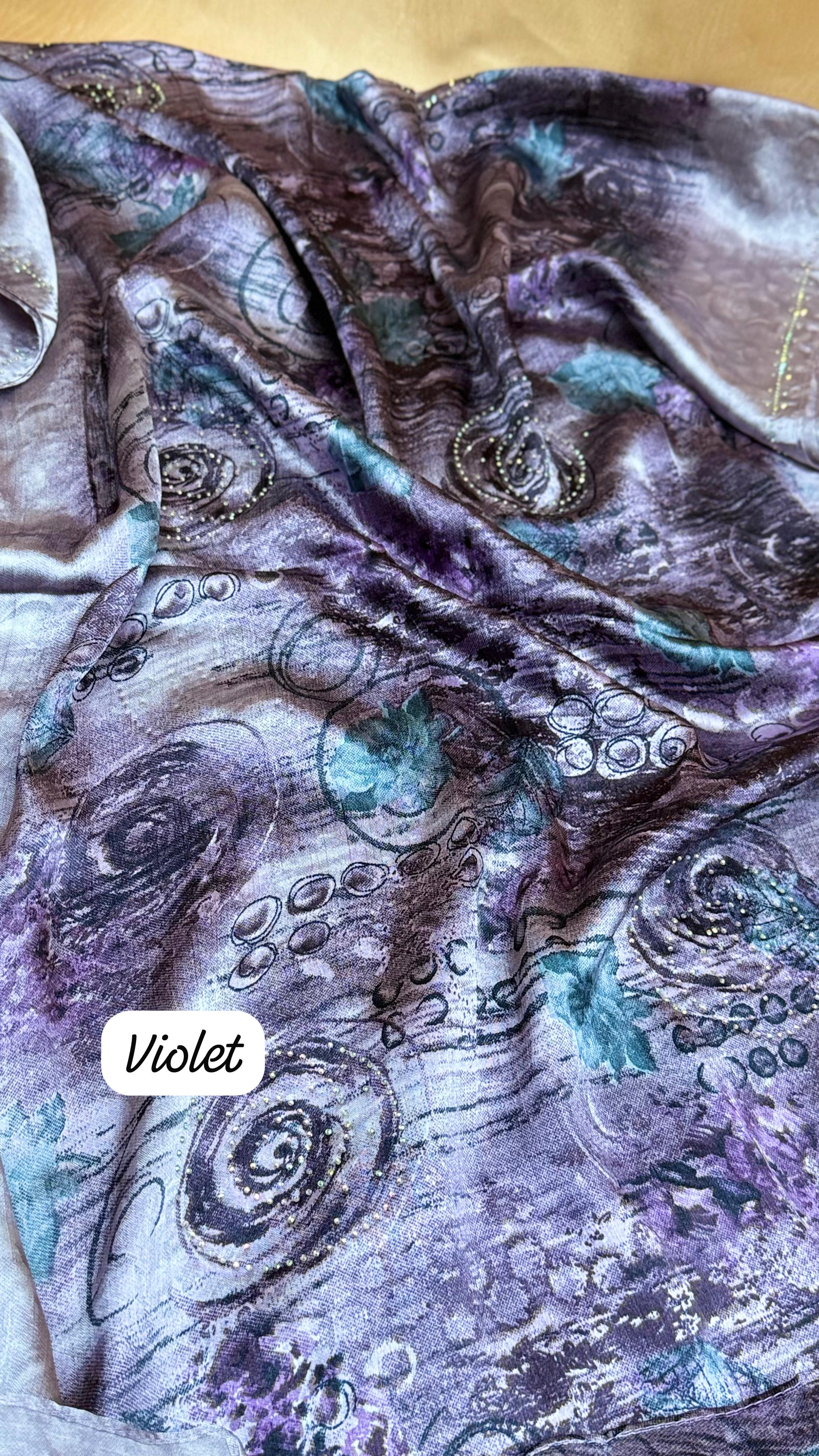 Floral Satin Hijab Scarf with Elegant Stone Shine