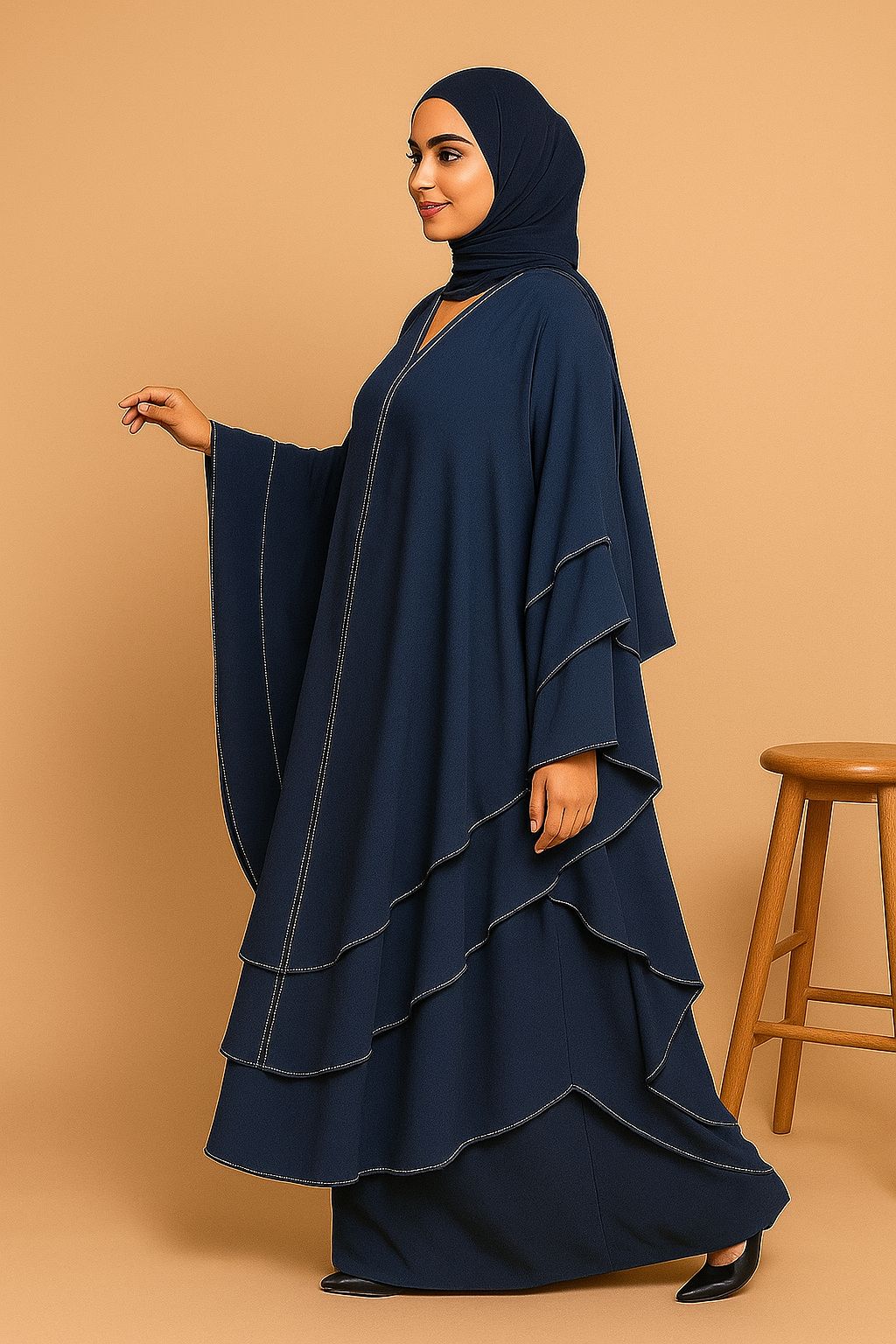 Premium Navy Chiffon 3-Layer Kaftan  – Size 54