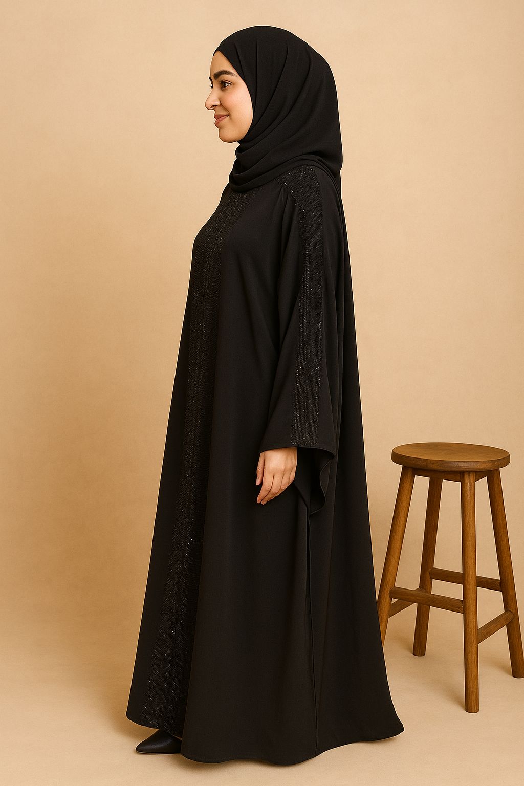 Luxury Black Kaftan Abaya with Stone – Size 56