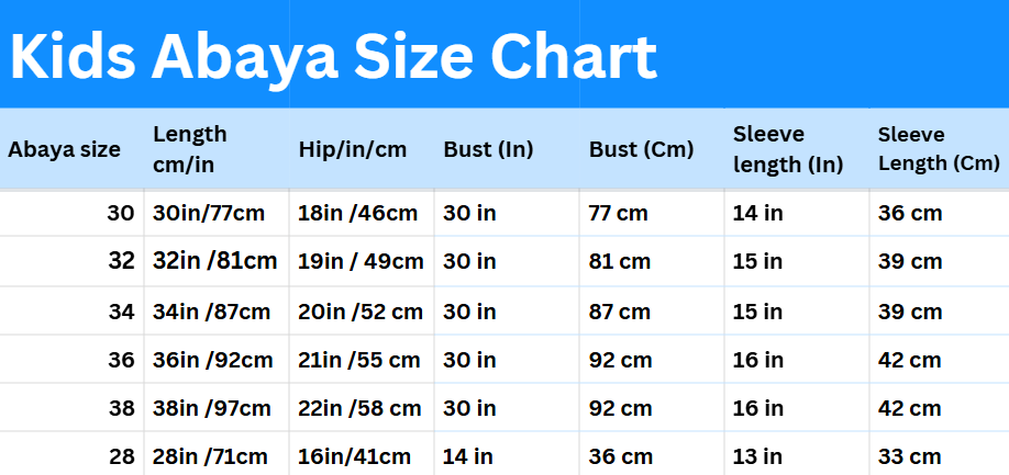 Plain Black Kids Abaya – Firdous Fabric, Sizes 30 to 46